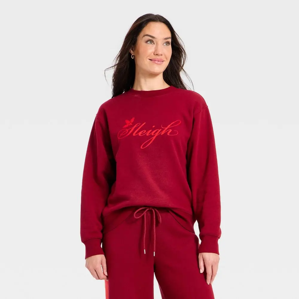 Women's Basic Casual Fleece Polyester Graphic Pullover Sweatshirt - Long-Sleeve Ribbed Knit Tops with Soft Fabric, Universal Fit