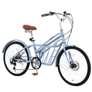 24 Inch 6‑Speed Heavy‑Duty Commuter Bike, High‑Strength Steel Frame Dual Disc Brake City Bicycle for 10+ Years Old, 300‑LB Capacity