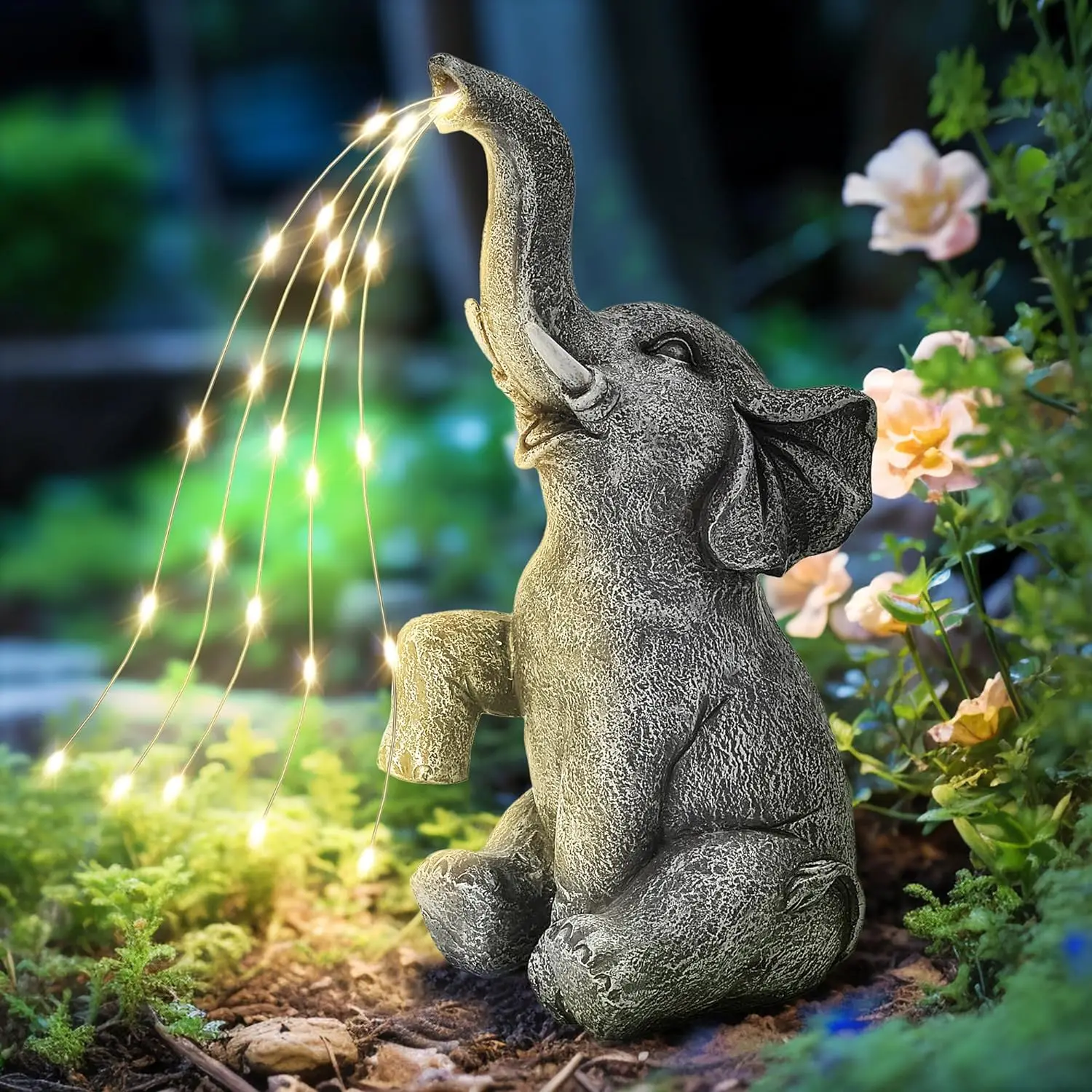 【Spring Glow Up】GIGALUMI Statue Garden Decor Elephant/Turtle/Squirrel/Dragon/Dinosaur/Angel/Bunny Figurine Solar Powered LED Lights, Solar Light Outdo