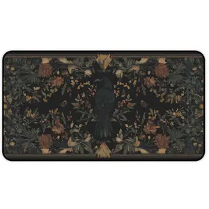 Gothic Raven Desk Mat, Vintage Dark Floral Crow Mouse Pad, Witchy Academia Gaming Setup, Unique Decor Office Gift For Her