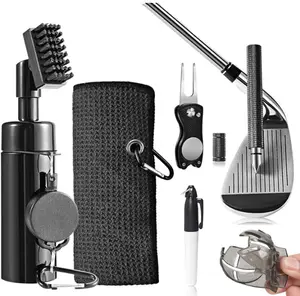 Premium Golf Cleaning Kit All-in-1 Set with Water Brush Towel Divot Tool Groove Sharpener & Ball Marker Ideal Golf Gift for Men