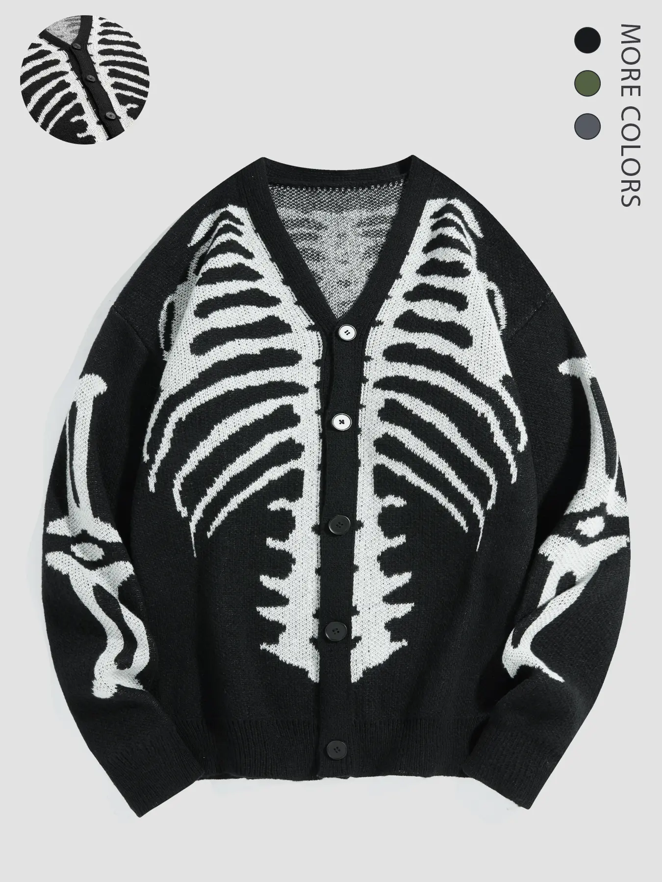 Halloween Outfit Ideas, Men's Halloween Skeleton Print Button Front Cardigan, Knitted Cardigans, Regular Fit Fitted Casual Drop Shoulder Long Sleeve V Neck Knitwear Sweater for Fall & Winter, Halloween Costumes