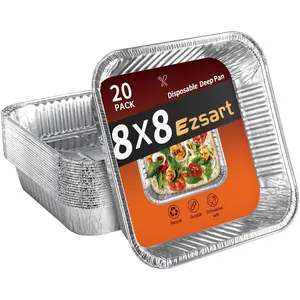 8x8 Aluminum Pans - 20 Pack Disposable Foil Pans, Heavy Duty Square Aluminum Baking & Roasting Trays for Meal Prep, Food Storage, Heating & Party Serving