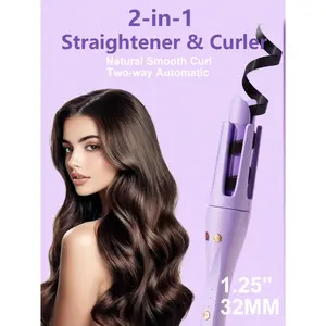 Plug-In 2-In-1 Auto Rotating Curling Iron & Hair Straightener, 32mm Hair Curler With 3 Heat Settings, Negative Ions Hair Curler, Anti-Scald Design, Perfect Waves For Parties, Gift For Her Automatic