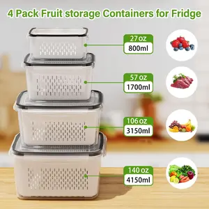 4-Pack 4 in 1 Fruit Storage Containers for Fridge with Removable Colanders & Lids Leakproof Bins for Salad Berry Lettuce Vegetables Meat Prevents Spills