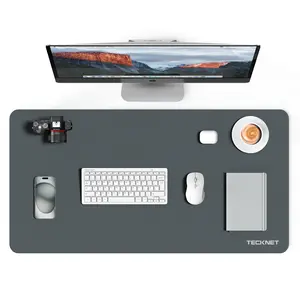 TECKNET 31.5"x15.8" Leather Desk Mat Pad, Large Office Double-Sided Laptop Desktop Mat, Waterproof Desk Blotter Pad for Office/Home (Grey) mouse pad