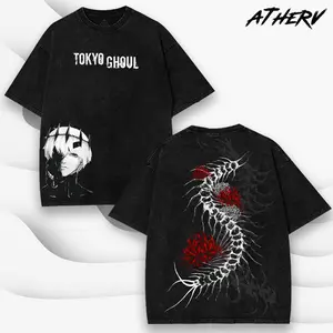 Tokyo Ghoul Vintage Washed Cotton Oversized T-Shirt, Sweatshirt, Hoodies Graphic good Streetwear Seamless Top Fabric Menswear shirts men Crew Neck