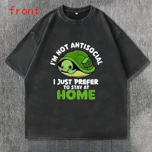 Unisex Washed Cotton T-Shirt with Sea Turtle Print, Casual Comfort Menswear Design