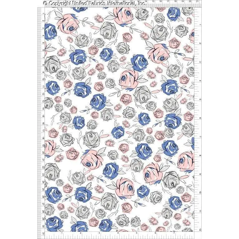 Chiffon Printed Elven Sketch Woven Fabric by the Yard Small Floral Sheer Rose Print Dressmaking Sewing Fabric Airy Flowing Elegant Chiffon