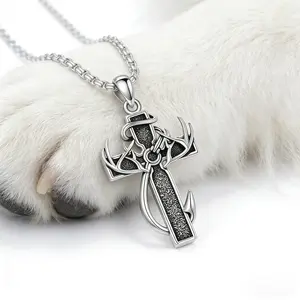 925 sterling silver cross antler necklace, special version can hold ashes,Autumn New Arrival, graduation gift, boys American cross antler necklace stainless steel chain, inspirational Bible verse cross pendant, personalized Christian gift for men