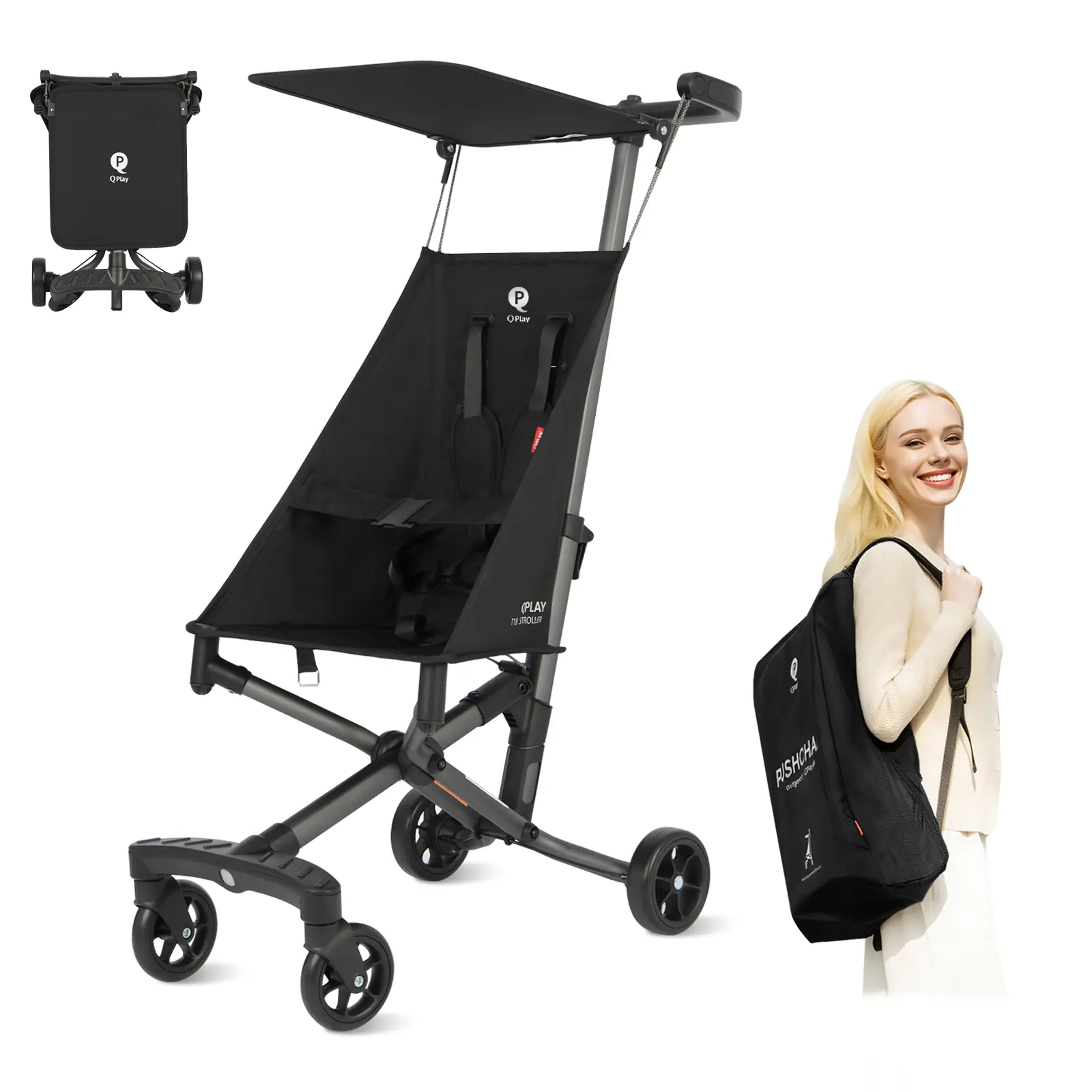 Folding Travel Stroller for Toddlers Ages 1-3, 1-Hand-Fold Lightweight Compact Travel Gear with Backpack, Airplane Cabin Approved for Daily Use, 3.20 kg