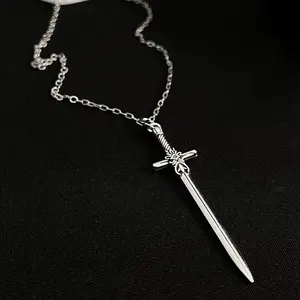 Vintage Sword Pendant Necklace, Alloy Material Long Chain, Adjustable Blade Design, Anti-Fade Finish, Perfect for Daily Wear & Street Style