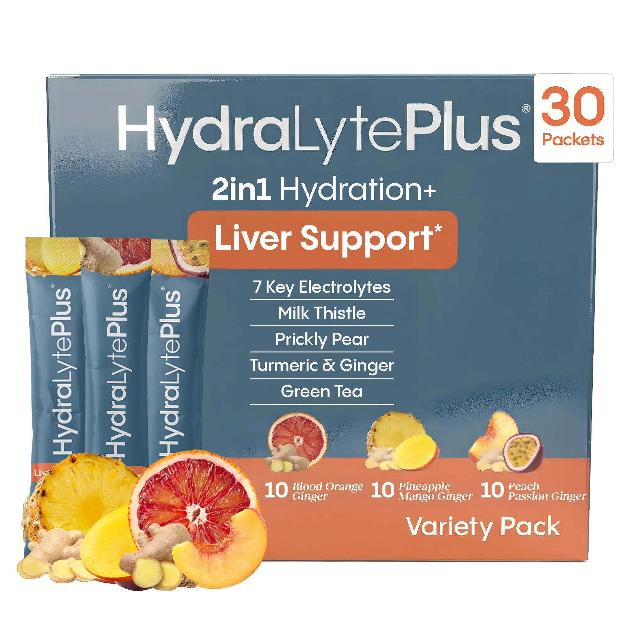 HydraLyte Plus Liver Support - Low Sugar Recovery & Hydration Powder | Electrolytes with Milk Thistle | Variety (30 Servings)