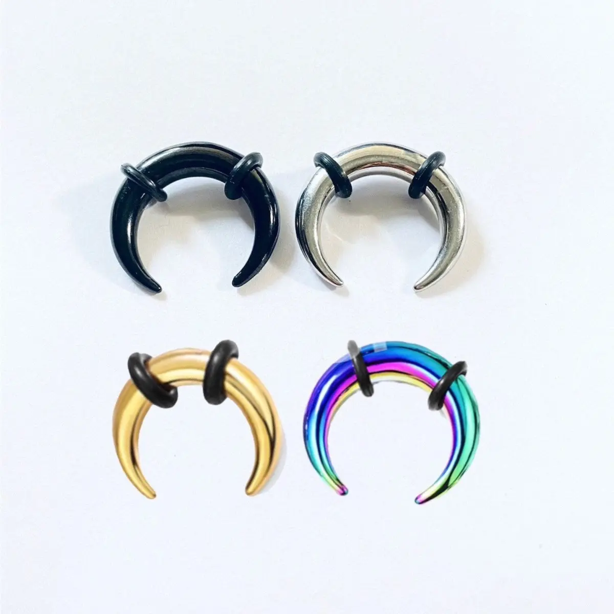 Pinchers Surgical steel ear weights, plugs stretchers gauged septum hoops silver and black horseshoe Buffalo bull tapers 16g- 00g (1 hoop) High Quality Earrings Stackable Earrings