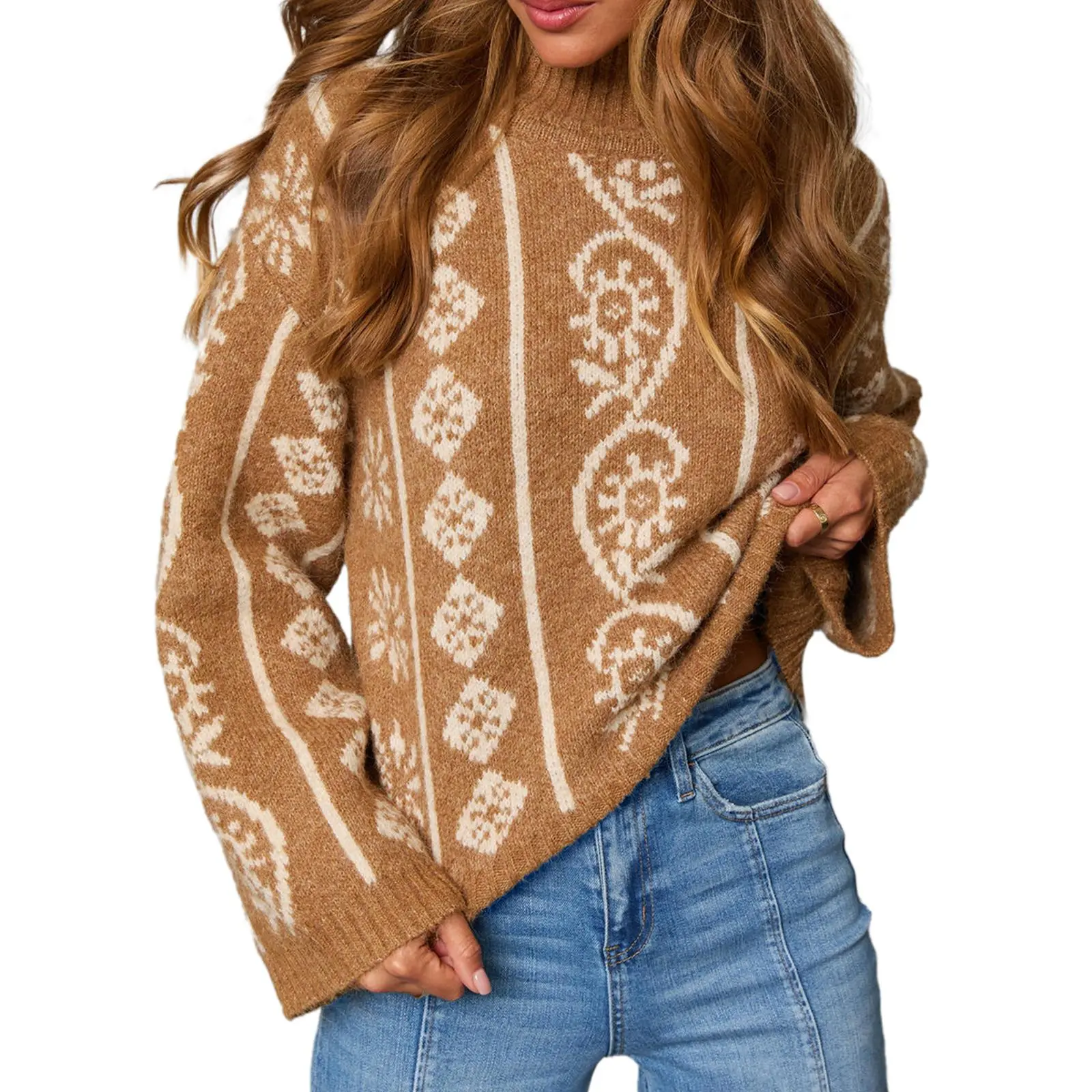 Dokotoo Women's Casual Long Sleeve Sweaters Loose Abstract Knit Pullover Sweater Jumper Tops