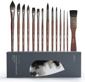 Artify Watercolor Brushes Professional, 14pcs Watercolor Paint Brush Set, Mixed Squirrel Hair - Balanced Spring & Water Absorption, Round/Flat/Filbert/Angled/Liner Tips, for Watercolor, Gouache