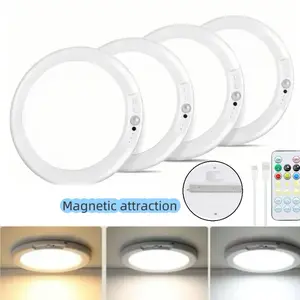 Magnetic Motion Sensor Ceiling Light with Remote - 3 Adjustable Color Temperatures, USB Rechargeable Wireless Ceiling Light for Closet Shower Stairs Shed Hallway Porch Patio ect, Easy installation, Home decorative lights