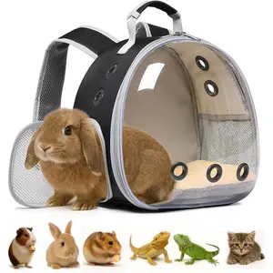 Bunny Carrier, Guinea Pig Carrier,Small  Carrier Backpack for ,Bearded Dragon, Lizard,Hamster,Kitten. Breathable Pet Travel Cage Bag  for Vet Visits & Outdoor Adventures (Black)