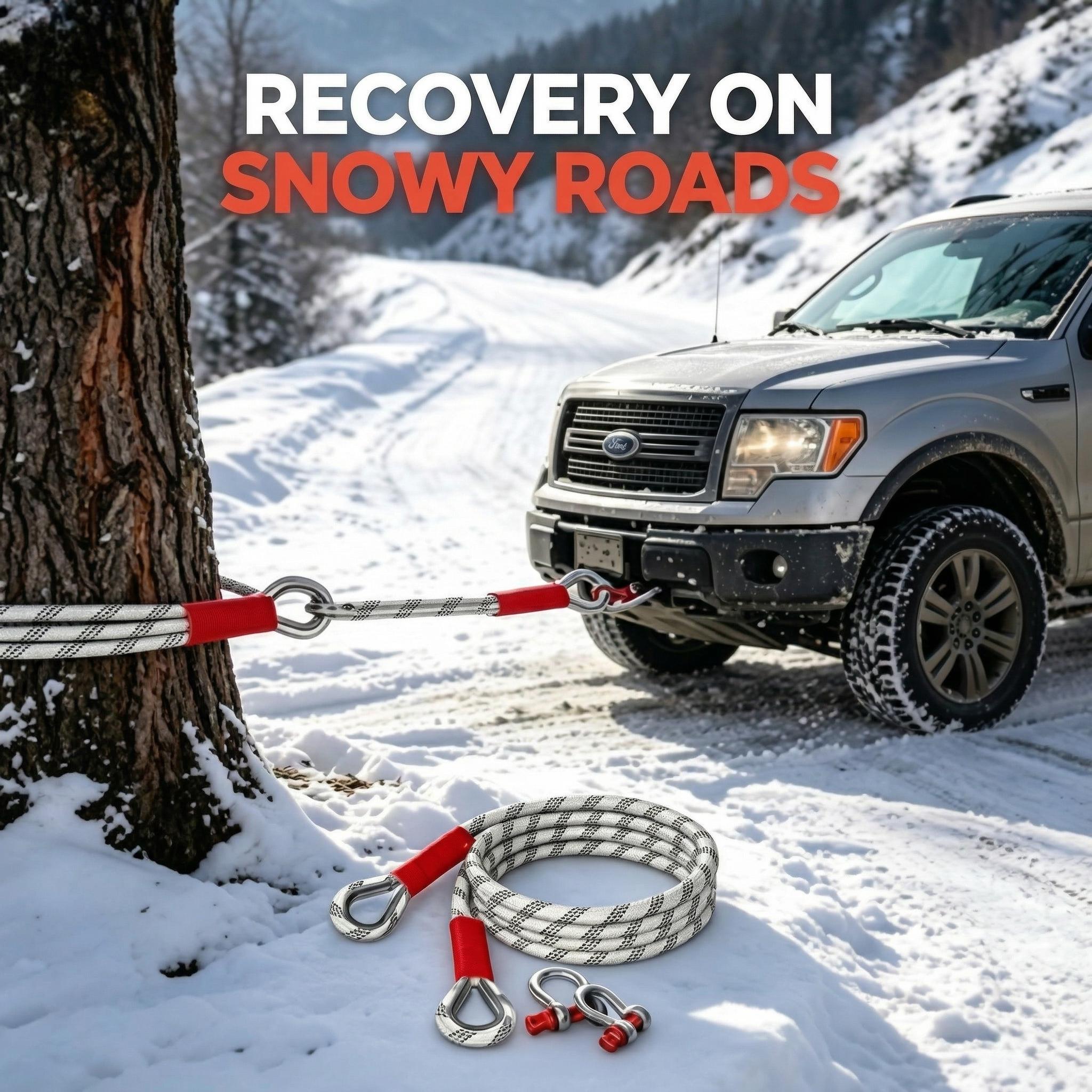 3 Ton 5M Heavy-Duty Tow Rope, Off-Road Recovery Tow Strap with D-Shackles, Emergency Towing Rope for Car/SUV/Truck