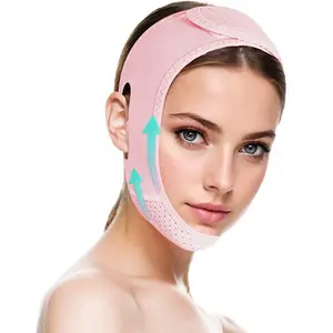 Adjustable Reusable V-Line Facial Lifting Mask with Chin Strap, V-Shaped Skincare Tool for Sagging Skin, Jaw Exerciser (Pink)