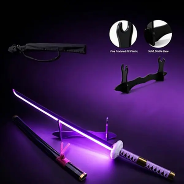 Rechargeable LED Glow Unsharpened Katana Sword 41 Inch, Lightweight Samurai Martial Arts Prop with Sword Bag & Display Stand, Anime Cosplay Costume Photography Accessory