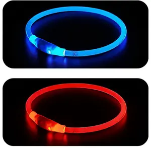 Led Dog Collar, USB Rechargeable Flash Dog Necklace Light, Pet Safety Collar Makes Your Beloved Dogs Be Seen at Night for Small Medium Large Dogs(Red/Blue)