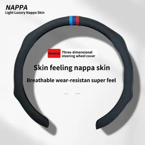 Nappa Leather Steering Wheel Cover Ultra Thin Breathable Sweat Free Stylish Anti Slip Design Universal Fit Easy Install Summer Essential
