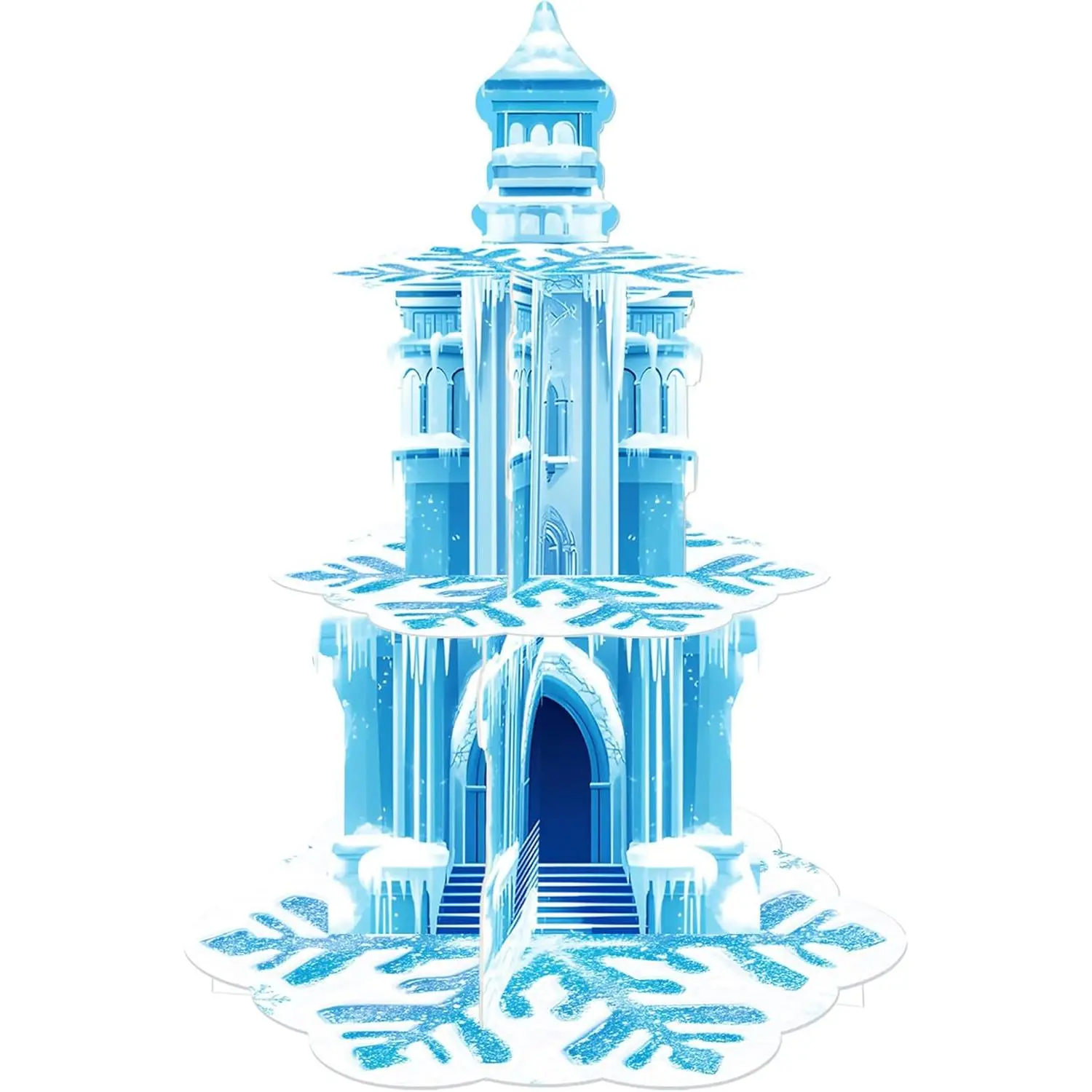 Frozen Birthday Party Decorations, 3-Tier Frozen Cupcake Stand with Snowflakes and Ice Castle Design for Winter Wonderland Theme,  Shower and  Frozen Party (Blue Snowflake)