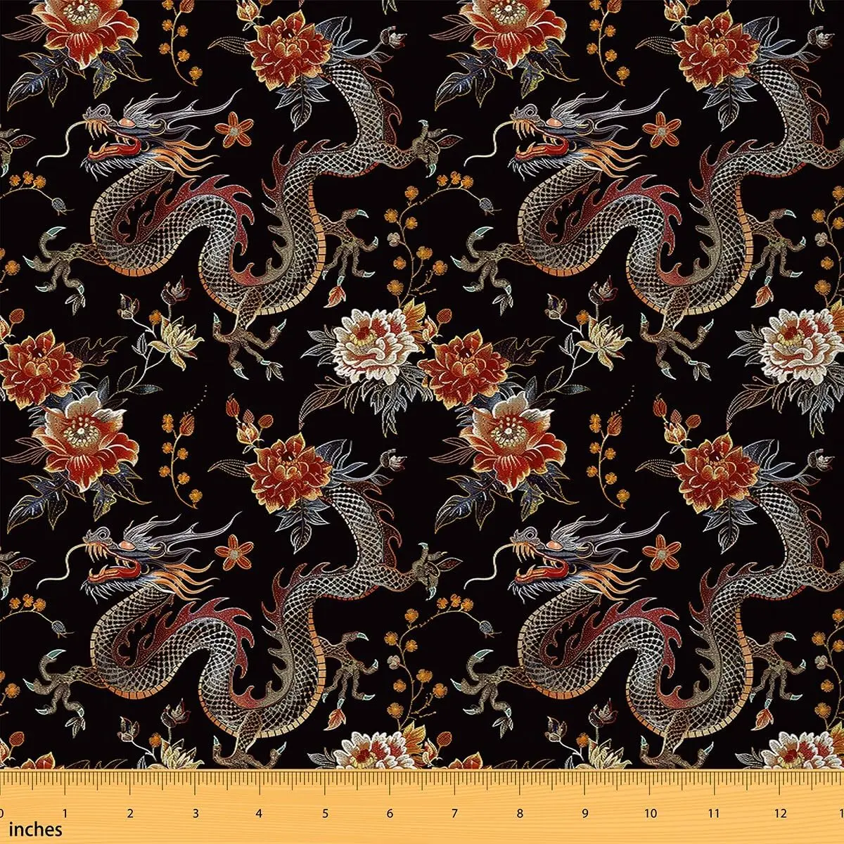 Dragon Fabric by The Yard,1 Yard,Oriental Chinese Style Dragon Upholstery Fabric for Chairs,Embroidery Design Floral Jungle Animal Waterproof Fabric, Digital Printed Fabric