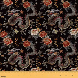 Dragon Fabric by The Yard,1 Yard,Oriental Chinese Style Dragon Upholstery Fabric for Chairs,Embroidery Design Floral Jungle Animal Waterproof Fabric, Digital Printed Fabric