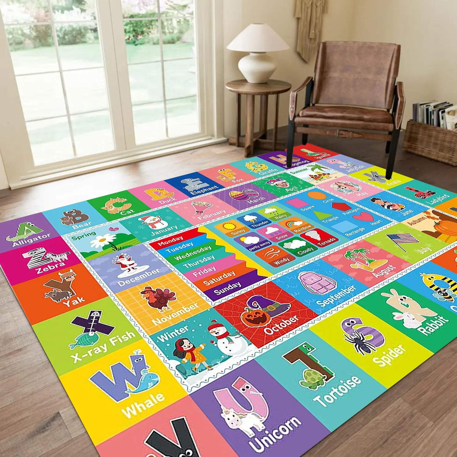 Kids Educational Learning Play Mat, Colorful Alphabet Animal Activity Rug for Playroom, Nursery, Bedroom and Classroom Décor