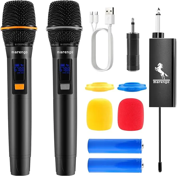 Marengo Wireless Karaoke Microphone, Rechargeable Metal Mic for Singing, Professional Microfono Inalambrico with Adjustable Volume, On/Off Switch, LED Lights, 10H Battery Life & 260FT Range, Perfect for Home, Party, Stage, Kids & Adults tiktokshopspringgl