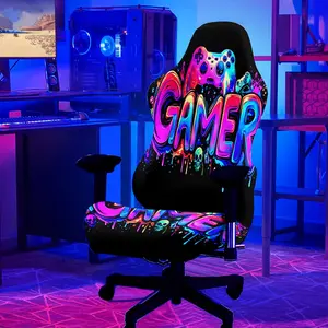1Set Game Pattern UV Blacklight Reactive Glowing Computer Game Chair Cover, Milk Fiber Fabric With Elastic And Detachable Design That Is Machine Washable. Suitable For Office, Bedroom And Game Chair Decoration.