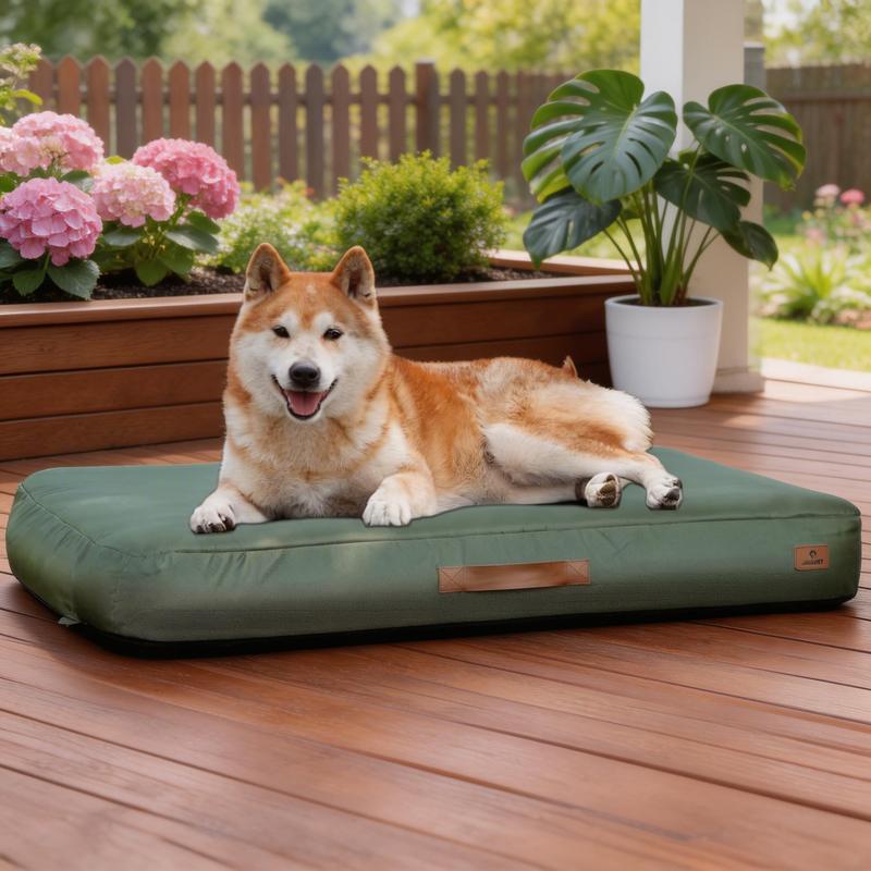 Small Dog Waterproof Indoor-Outdoor Bed - Cotton-Poly Material, Chew-Proof Pad, Chew Resistant, Joint Relief Support, Washable Cover, Cooling, Easy-to-Clean, Easy to Carry, Ideal for Camping, Beach Use