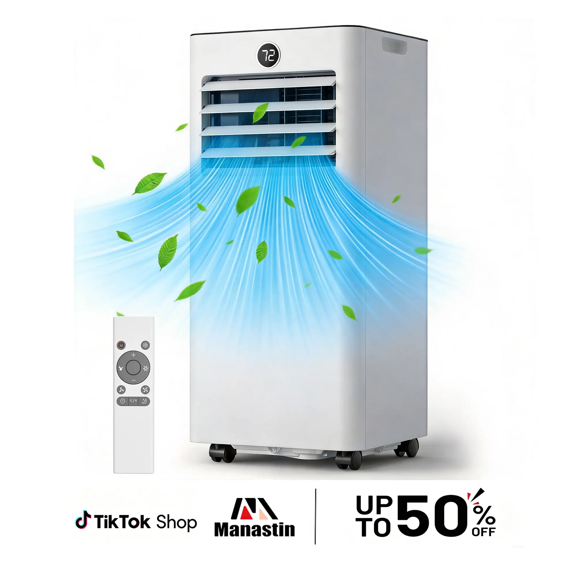 MANASTIN【SummerVibes】8000-10000 BTU EasyCool Portable Air Conditioner- Cool up to 350 Sq. Ft. AC with Easy-to-Use Remote Control, Digital LED Display, 24H Timer,Sleep Mode and Complete Window Installation Kit, for Bedroom,Living Room,Home Office,Apartment
