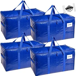 4 Pack Blue Heavy Duty Extra Large Moving Bags Large Capacity Tote Bags Durable Waterproof and Puncture Resistant Winter Clothing Storage Tote Bags Sturdy Handle Zipper