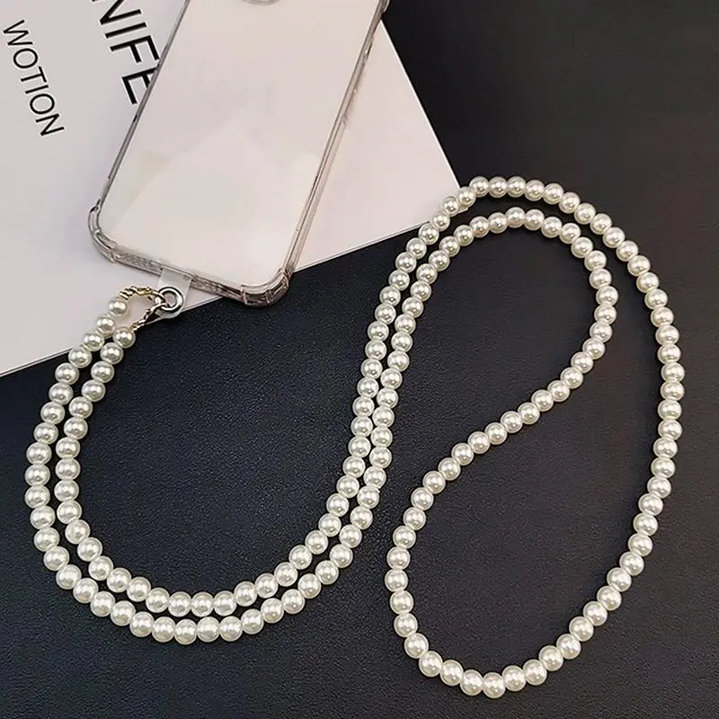 Faux Pearl Phone Chain, Elegant Cell Phone Lanyard with Transparent Card, Fashion Phone Strap Holder for Women & Girls, Cell Phone Charm, Phone Accessory, Electronics Accessories