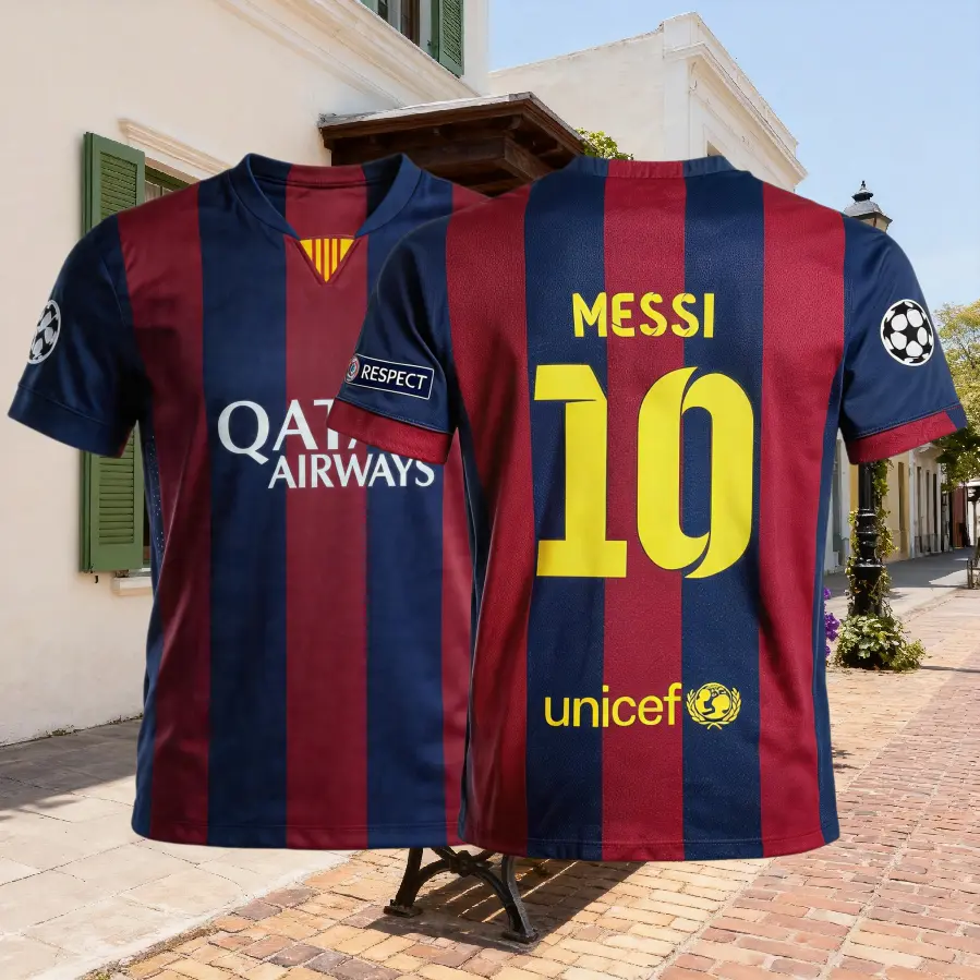 Messi 2014-15 Retro Home Away Blue Black No.10 Short-sleeved Long-sleeved Soccer Jerseys