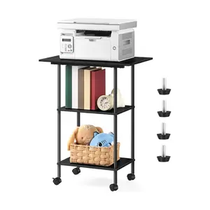Black Printer Stand 3 Tier Rolling Printer Cart with Wheels Large Printer Stand for Home Office, Modern Printer Desk Shelf Rolling Cart for Filing Fax Scanner Microwave