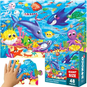 QUOKKA Giant Floor Octopus Jigsaw Puzzle - 48-Piece Ocean Theme Animal Shape Puzzle, Educational Learning Toy for 4-8 Year Old Kids