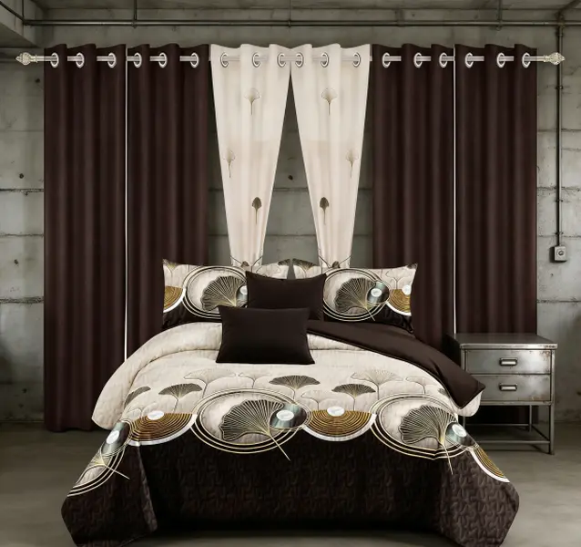 9 Piece Bedspread Set with Curtains and Pillowcases Soft Bamboo Feather Bedding Duvet Cover for Farmhouse Bedroom Dorm Room Home Decor Queen King Full Size Botanical Pattern Durable Elegant Fall valentine's day Cozy Comfort Glam Style