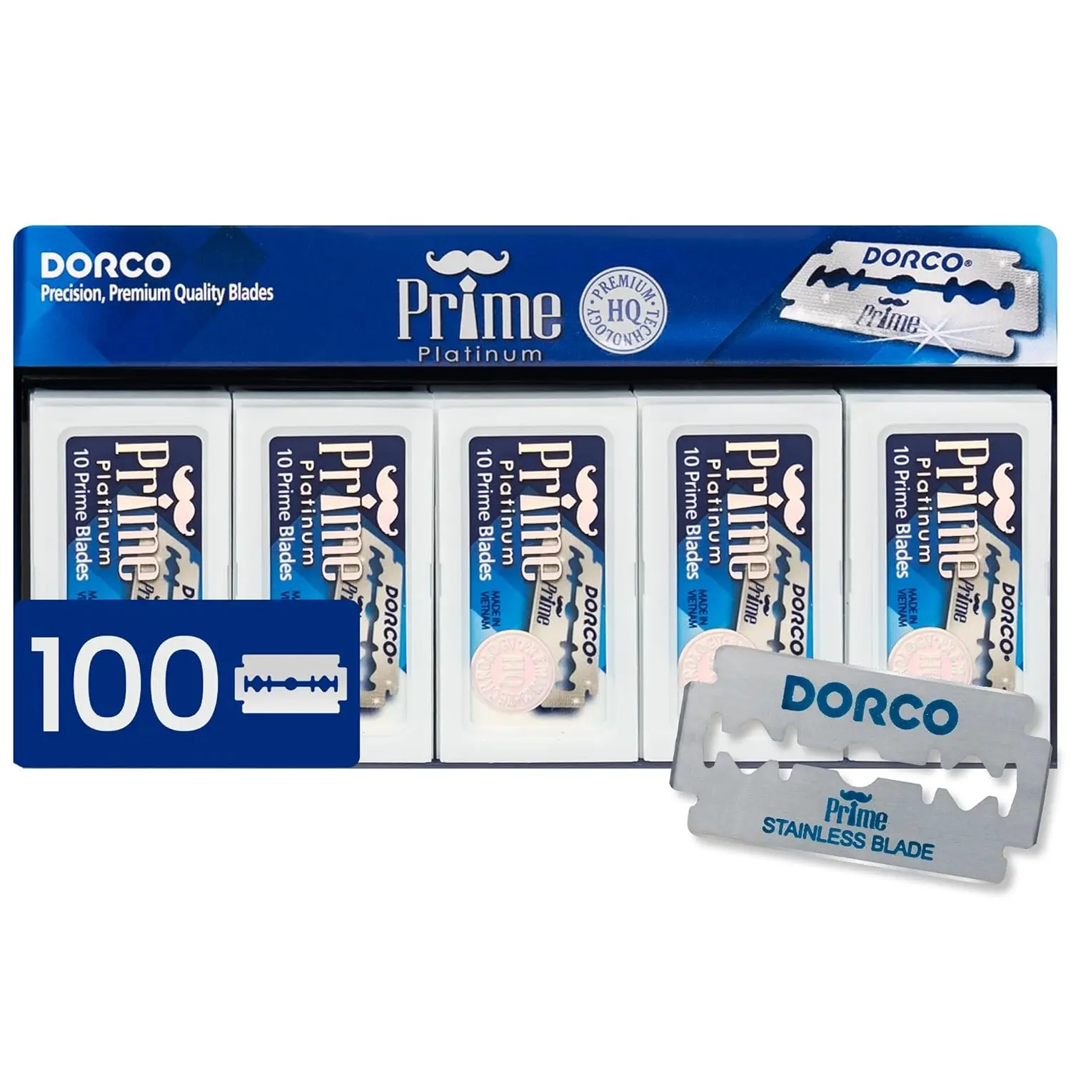 DORCO STP301 Prime Platinum Extra Double Edge Traditional Razors (100-Piece Pack) - Premium Stainless Steel, Super Sharp, Easy Rinse, Hair Removal Shaving Products, Stocking Stuffer