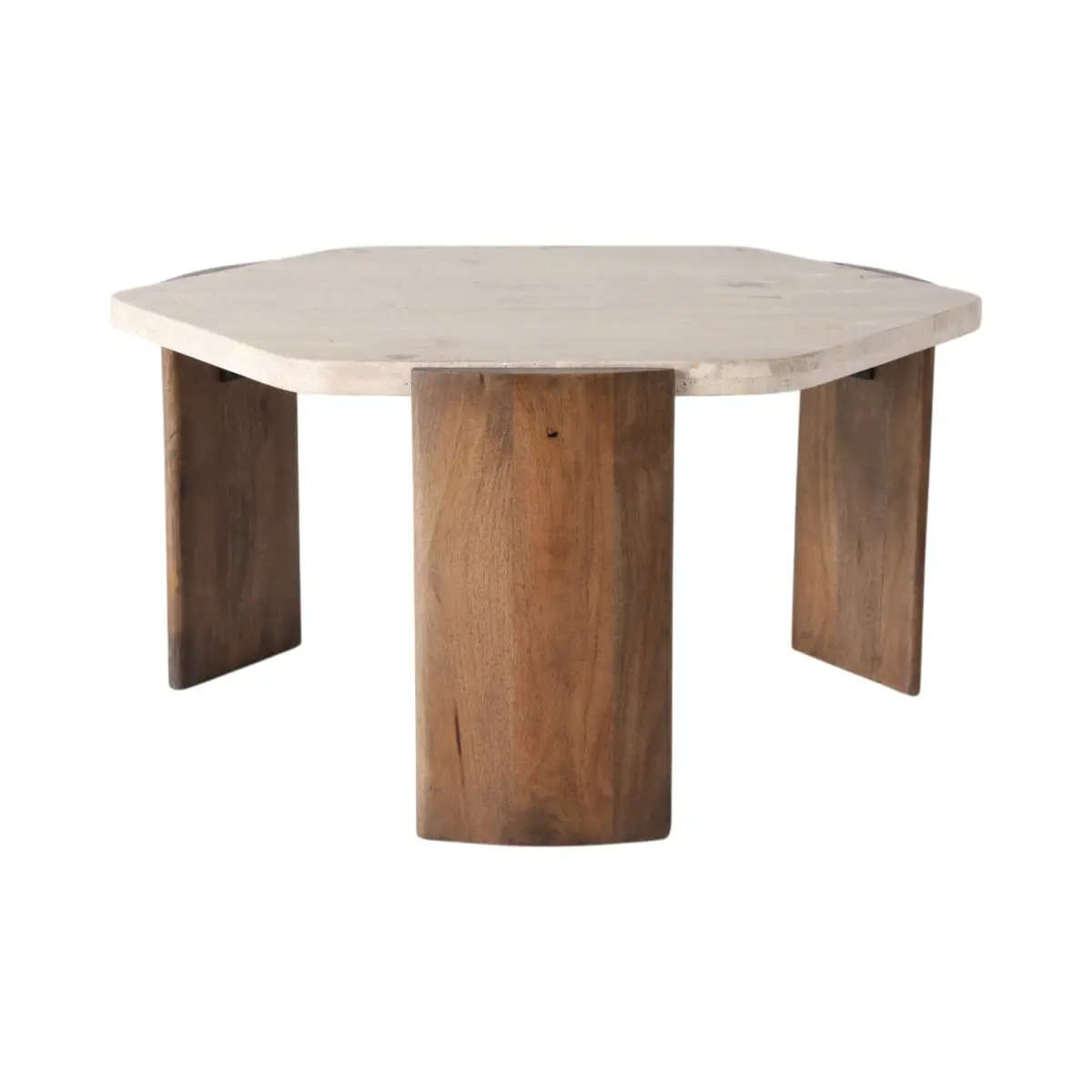 212 MAIN Hexagonal Natural Travertine Brown Coffee Table - 32x17 in Modern Accent Indoor Furniture, Modern Accent Table