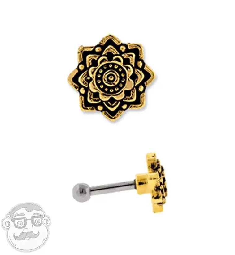 16G Gold PVD Mandala Flower Tragus - Cartilage Barbell