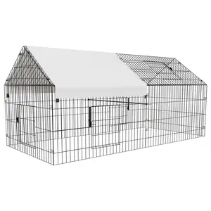 SnugNiture Anti-Rust Chicken Coop with Waterproof Cover & Spacious Activity Space for Small Animals Duck Rabbit Hen Outdoor Metal Portable Tractor Cage Enclosure