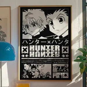 Black and White Anime Style Canvas Poster, Manga Inspired Character Wall Art, Minimalist Graphic Room Decor, Unframed Canvas Poster