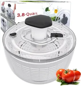 Salad Spinner Lettuce Dryer, One-handed Easy Press Large Vegetable Dryer Salad Mixer with Comfortable and Retractable Pusher and  Button for Greens, , Berry, Fruits, 3.8 QT, Black