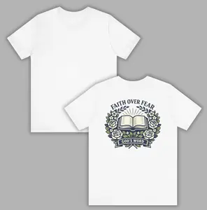 Short-Sleeve Floral T-Shirt, Faith Over Fear Graphic Top Men's Breathable Casual Classic Cotton Fabric Menswear Roses Tee