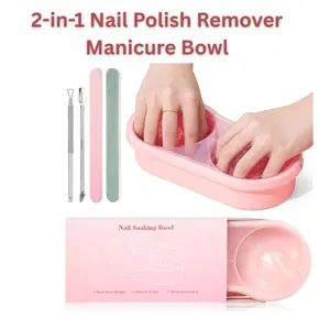 2-in-1 Acetone-Resistant Nail Soaking Bowl – Dual Manicure Soak Off Bowl for Acrylic & Gel Nail Polish Removal, Reusable Nail Polish Remover Bowl for Women, Home & Salon Use