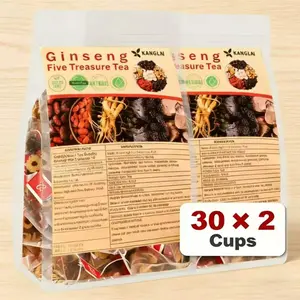 Ginseng Five Treasure Kidney Tea 2PCS (5g x 30Bags x 2) Herbal Detox Cleanse Tea for Men & Women Natural Chinese Wellness Drink Daily Vitality Support Tea Bags